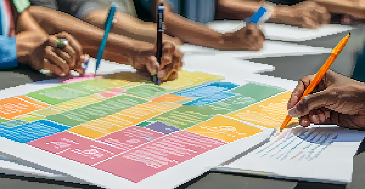 Close-up of diverse hands signing a petition advocating for affordable housing policies.