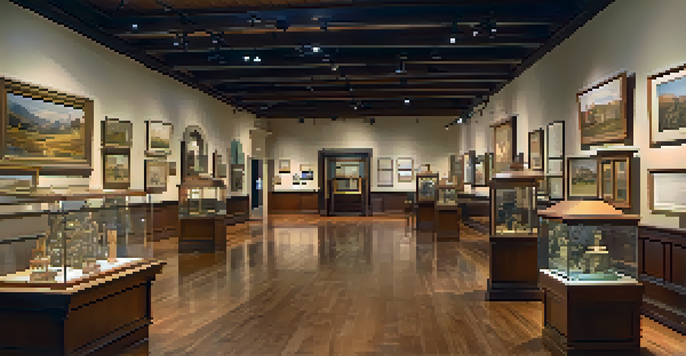 An inviting museum interior filled with diverse visitors exploring historical exhibits.