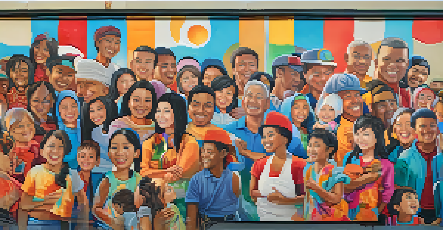 A close-up of a colorful community mural in Redwood City, illustrating local culture and diversity with intricate details and vibrant colors.