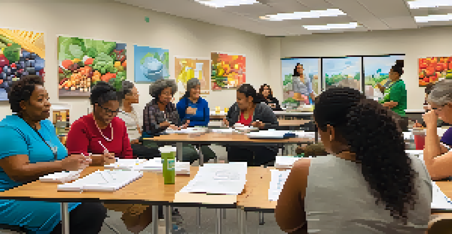 A nutrition workshop with people learning about healthy cooking.