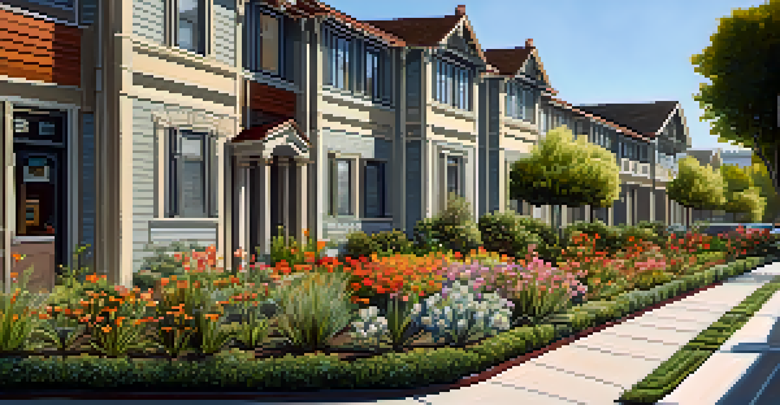 Close-up of a renovated historic building in Redwood City that has been transformed into affordable housing, with beautiful architectural details and flowers along the pathway.