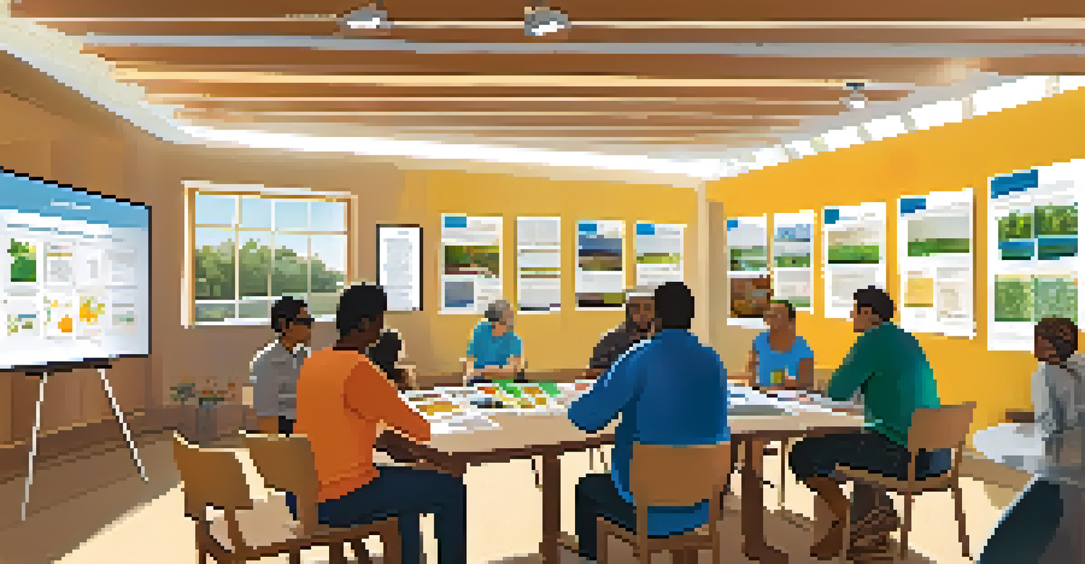 A community workshop in Redwood City focused on solar energy, with residents engaging and discussing around tables with solar panel models.