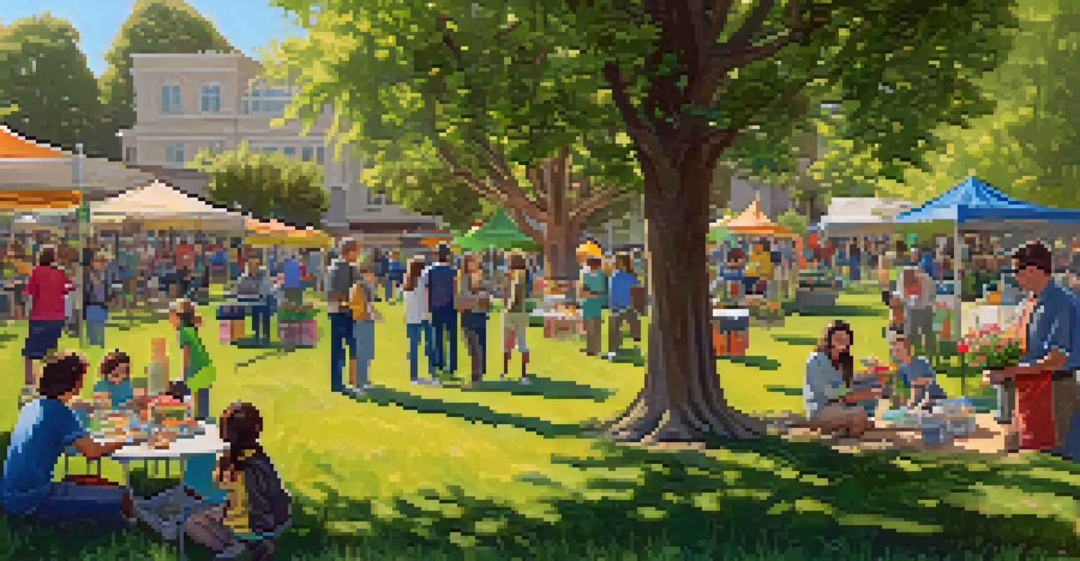 Families participating in workshops at the Redwood City Earth Day Celebration surrounded by greenery and blooming flowers.