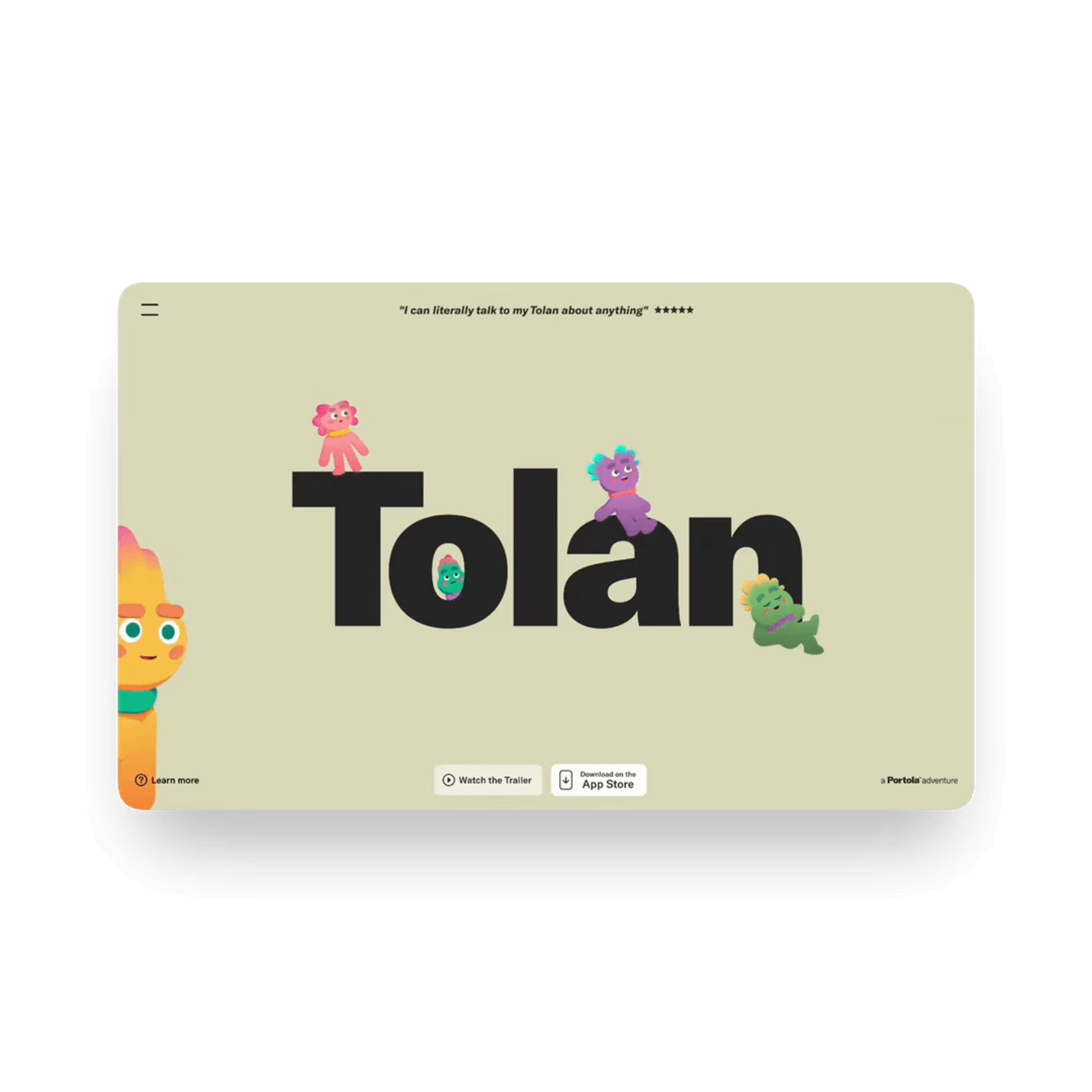 Colorful Tolan wordmark with illustrated characters