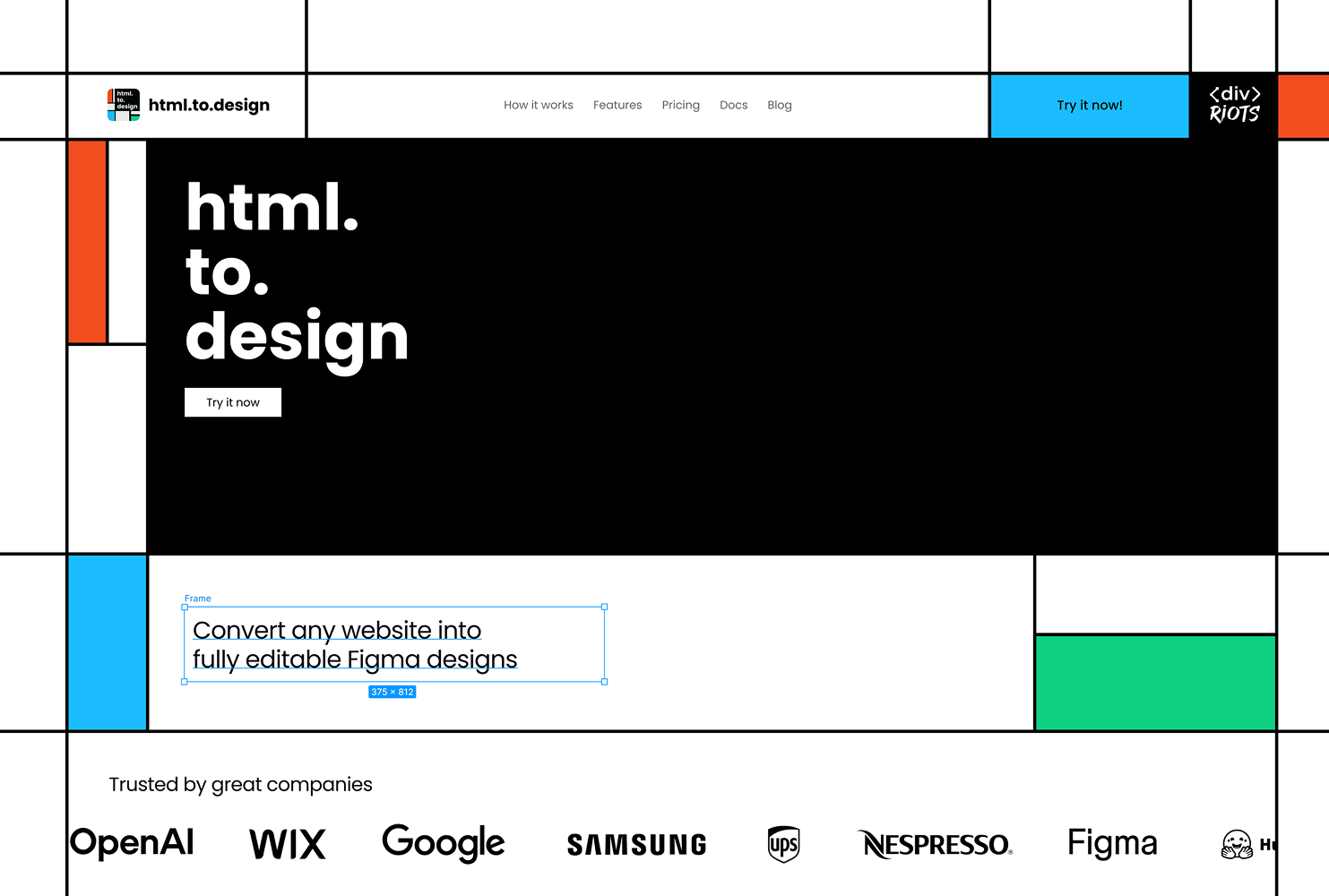 html.to.design ⎯ Website (1/6) — for <div>RIOTS — Web Design — by Alexis Oulès — Brand & UX/UI Designer