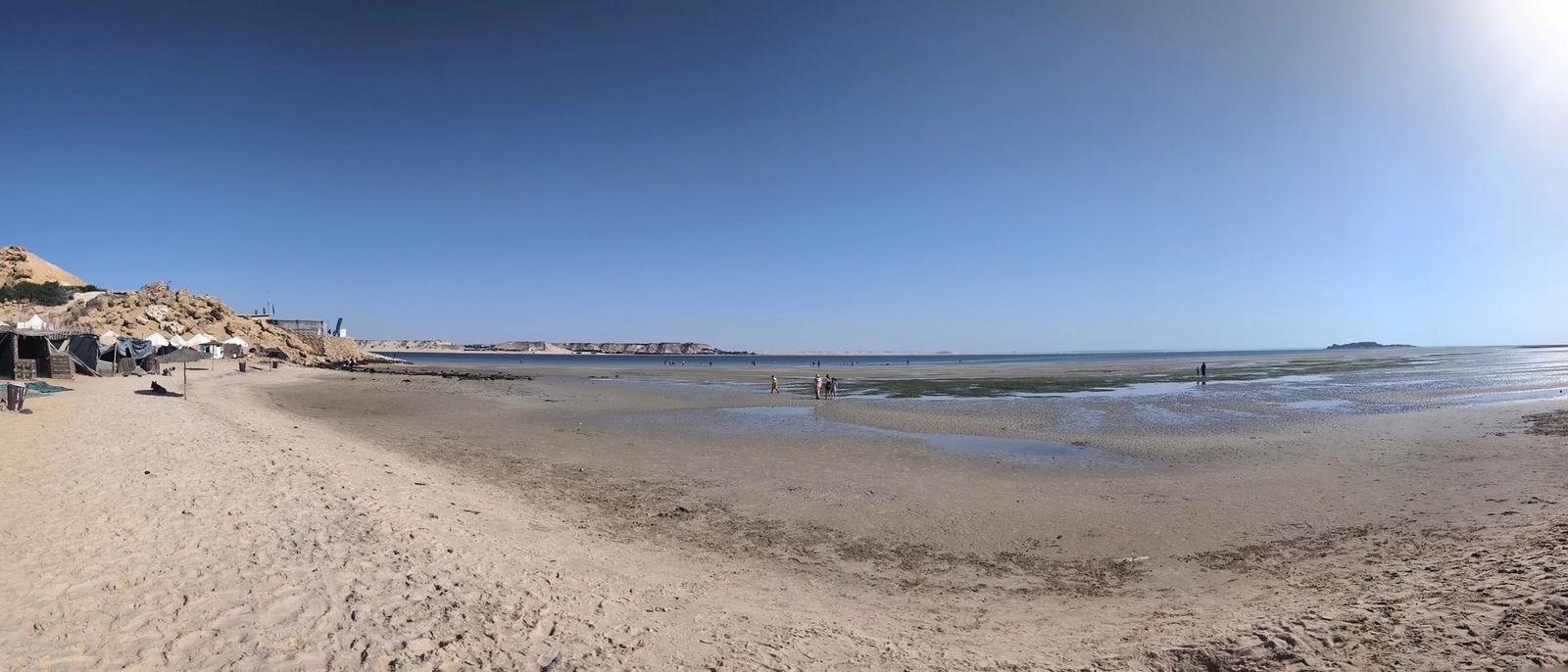 A wide sandy beach on the Dakhla lagoon at low tide