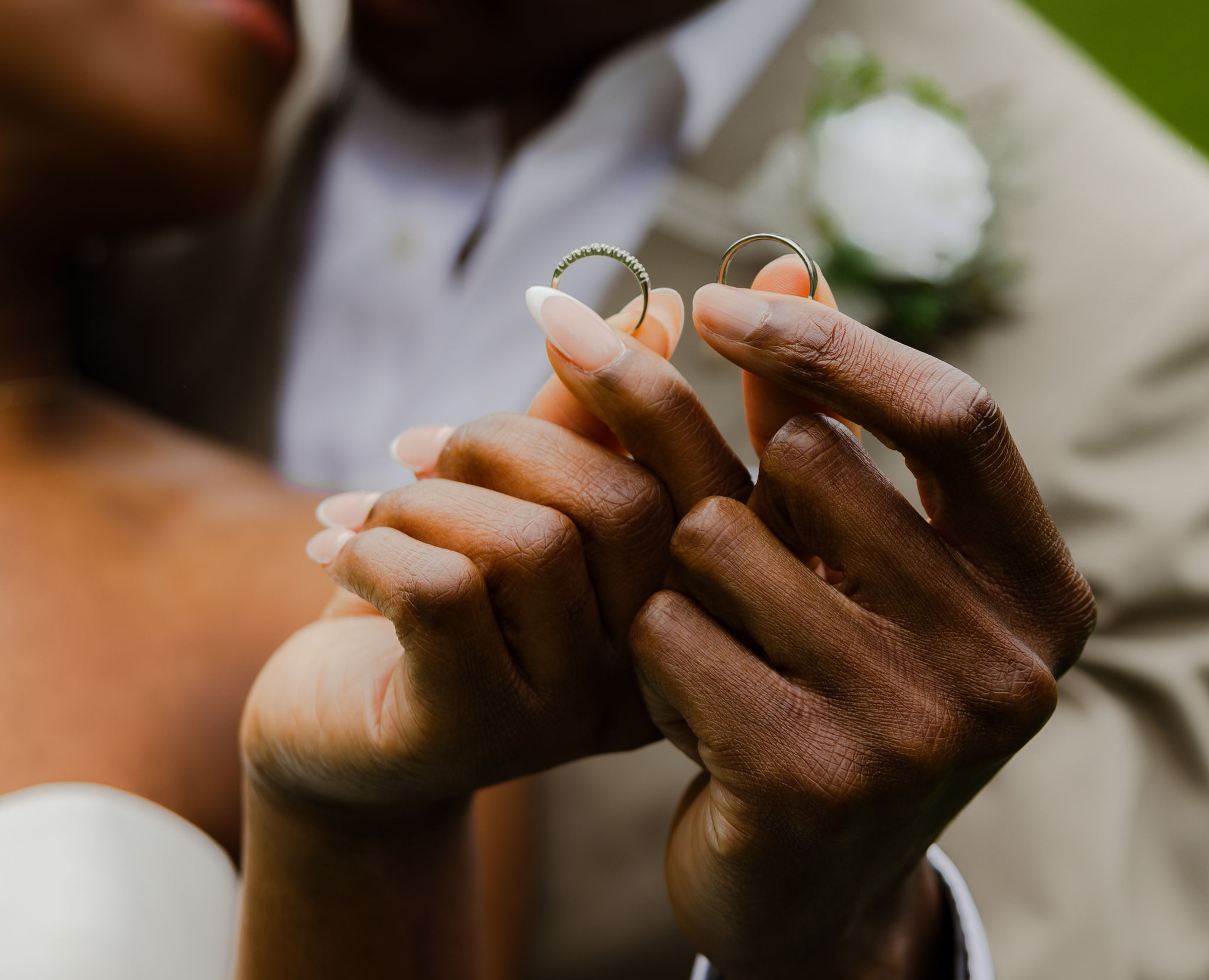 Bride and groom embracing