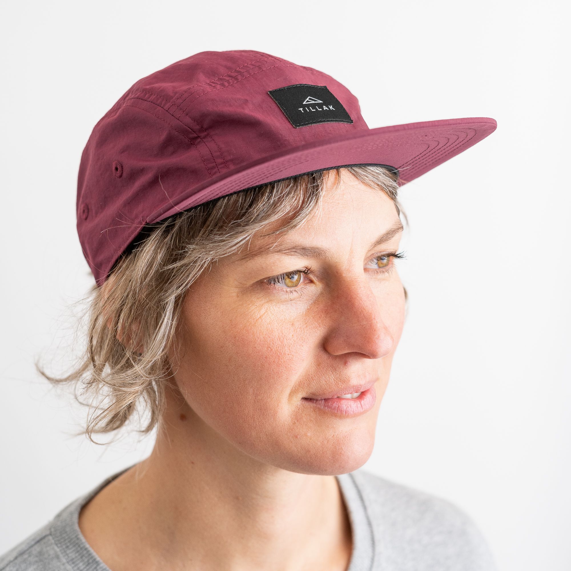 Tillak Wallowa Camp Hat Lightweight Nylon 5 Panel Cap with Snap Closure Burgundy