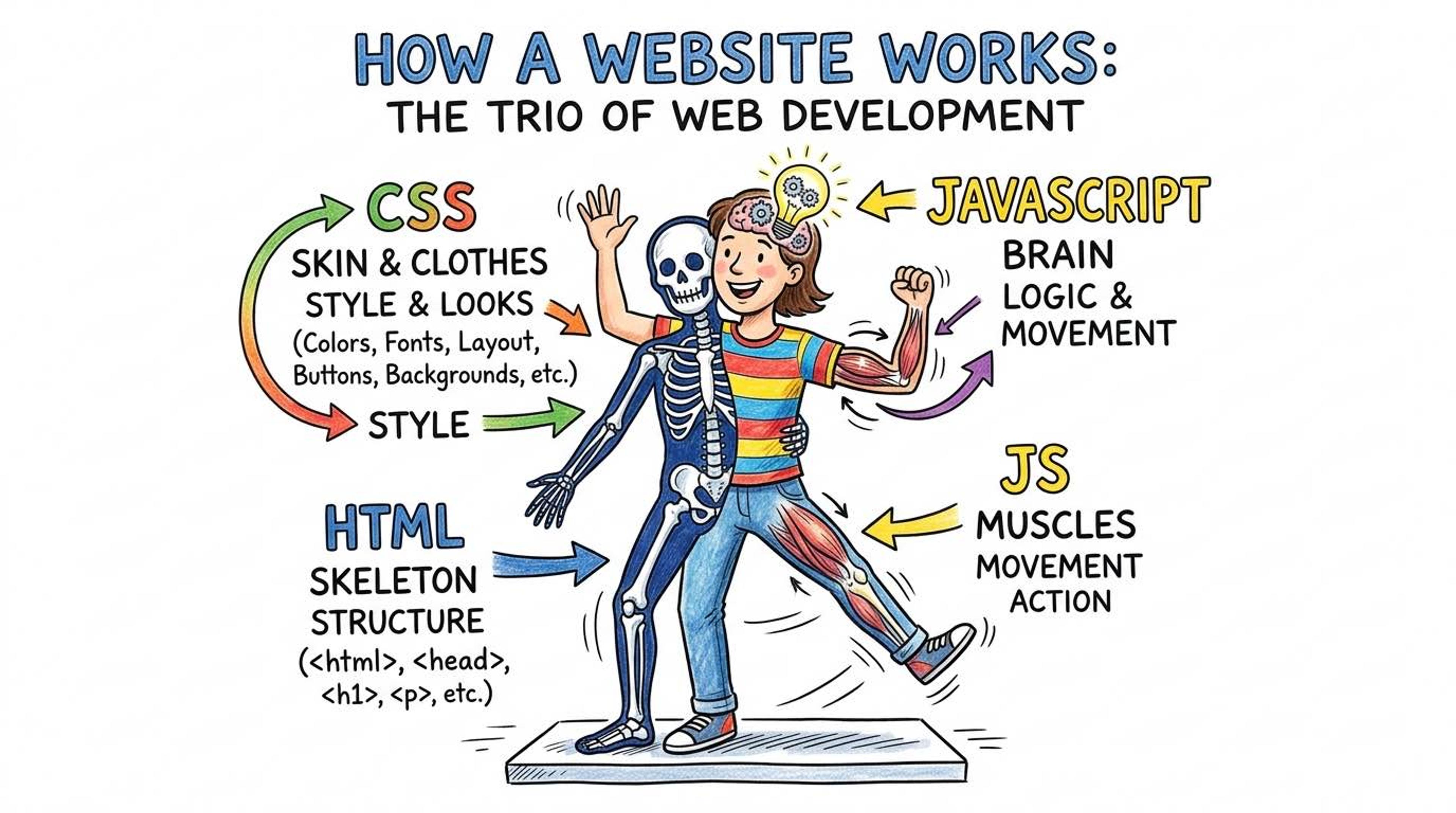 HTML, CSS, and JS Analogy
