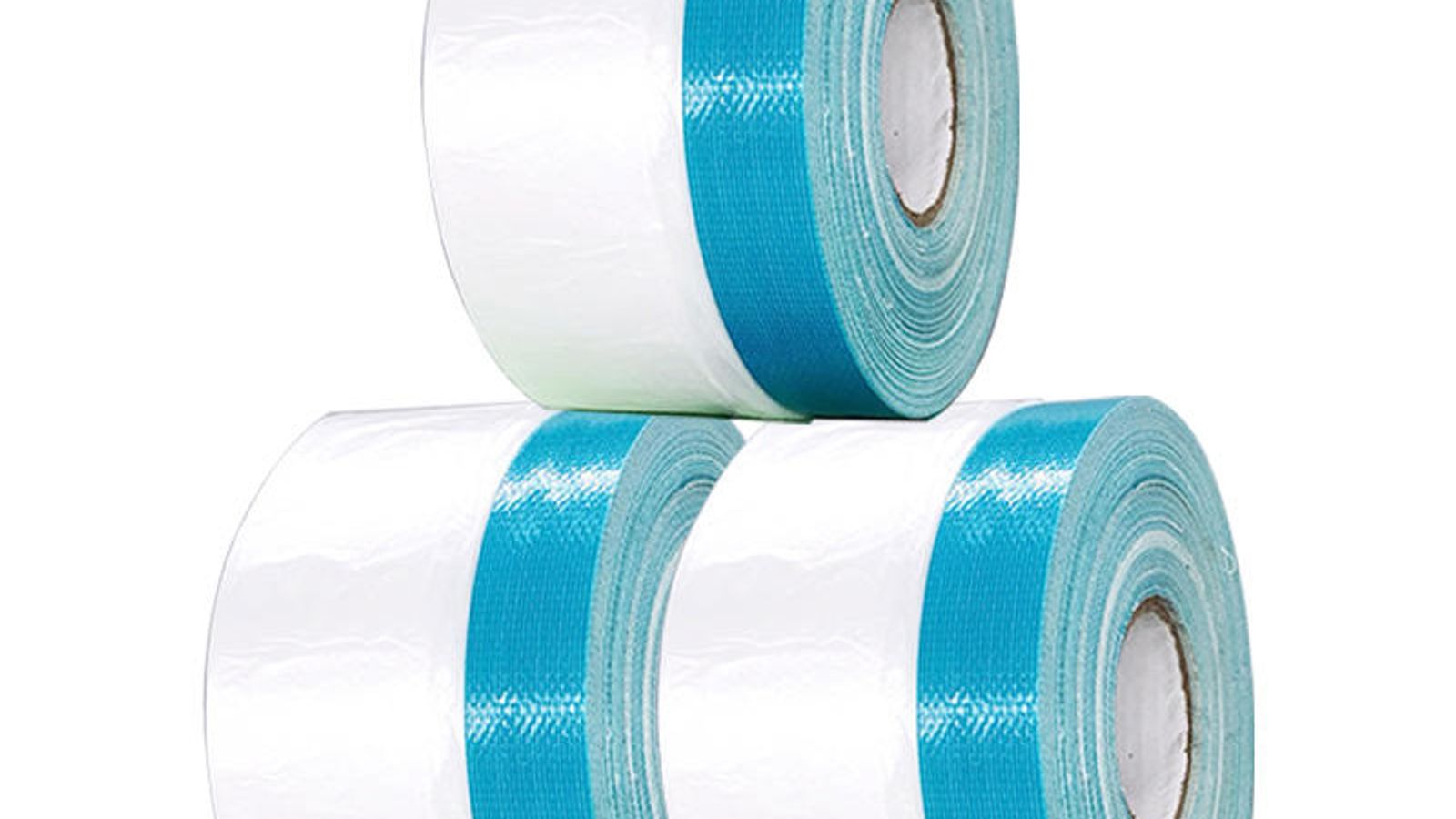Rubber-backed cloth masking tape conforming around the curved edge of a metal component before abrasive blasting and liquid paint application