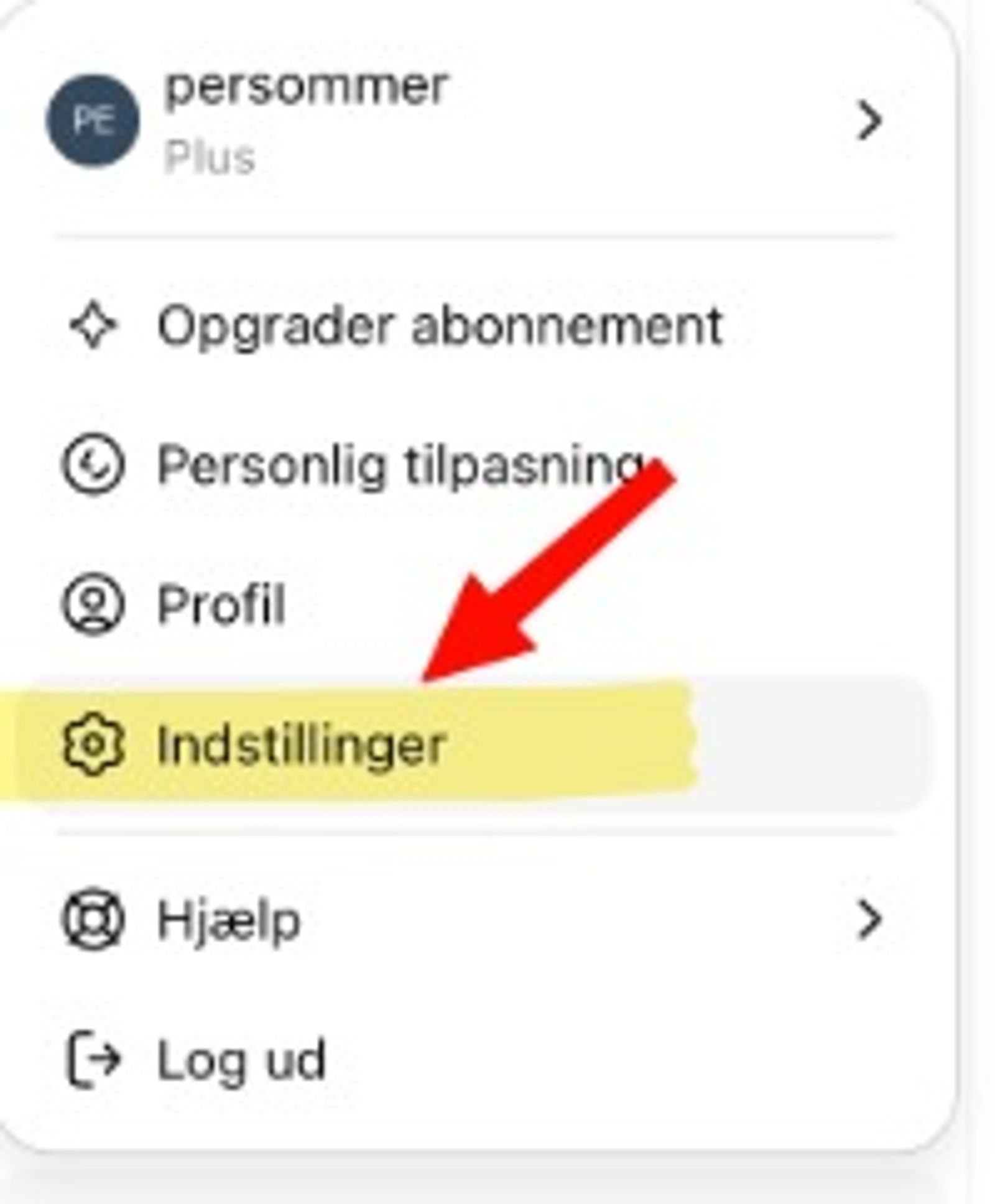 Vælg Indstillinger i ChatGPT-menuen