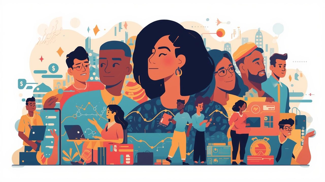 Cartoon Image of Black and Latino Entrepreneurs