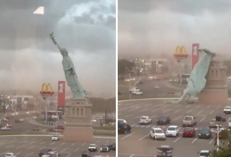 Patung Liberty dilaporkan roboh akibat badai kencang yang melanda kawasan sekitarnya, memicu perhatian publik serta penanganan dari otoritas setempat