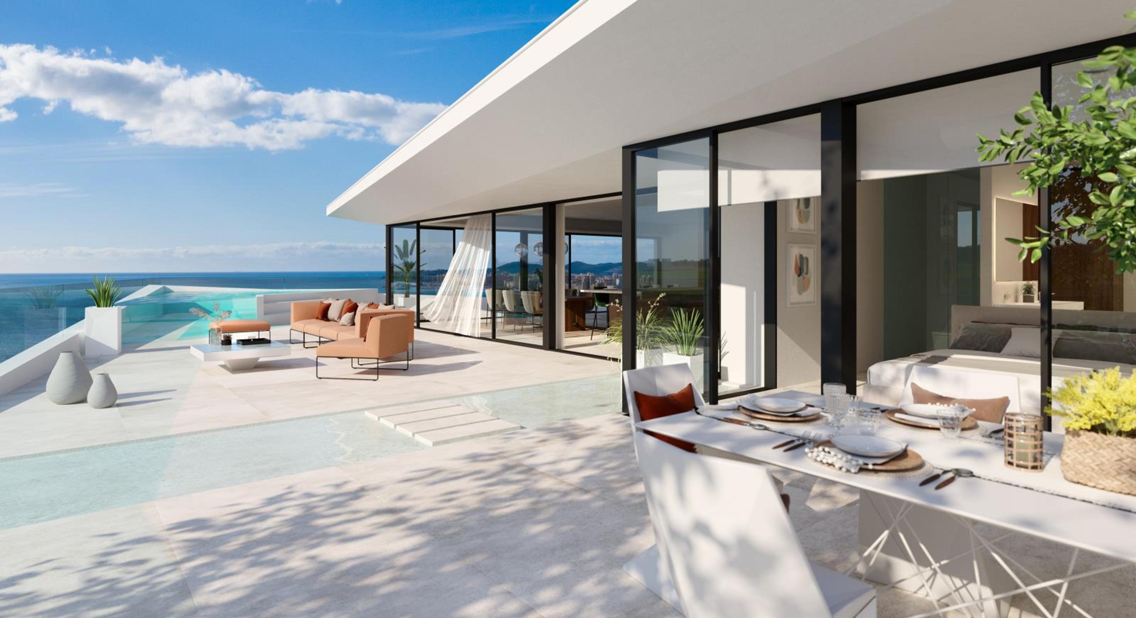 Exklusiv penthouse i Marbella, Costa del Sol, med rymlig terrass, privat infinitypool och panoramautsikt över havet. Moderna interiörer, lyxigt avslut och en perfekt investering i premiumfastigheter i Spanien.