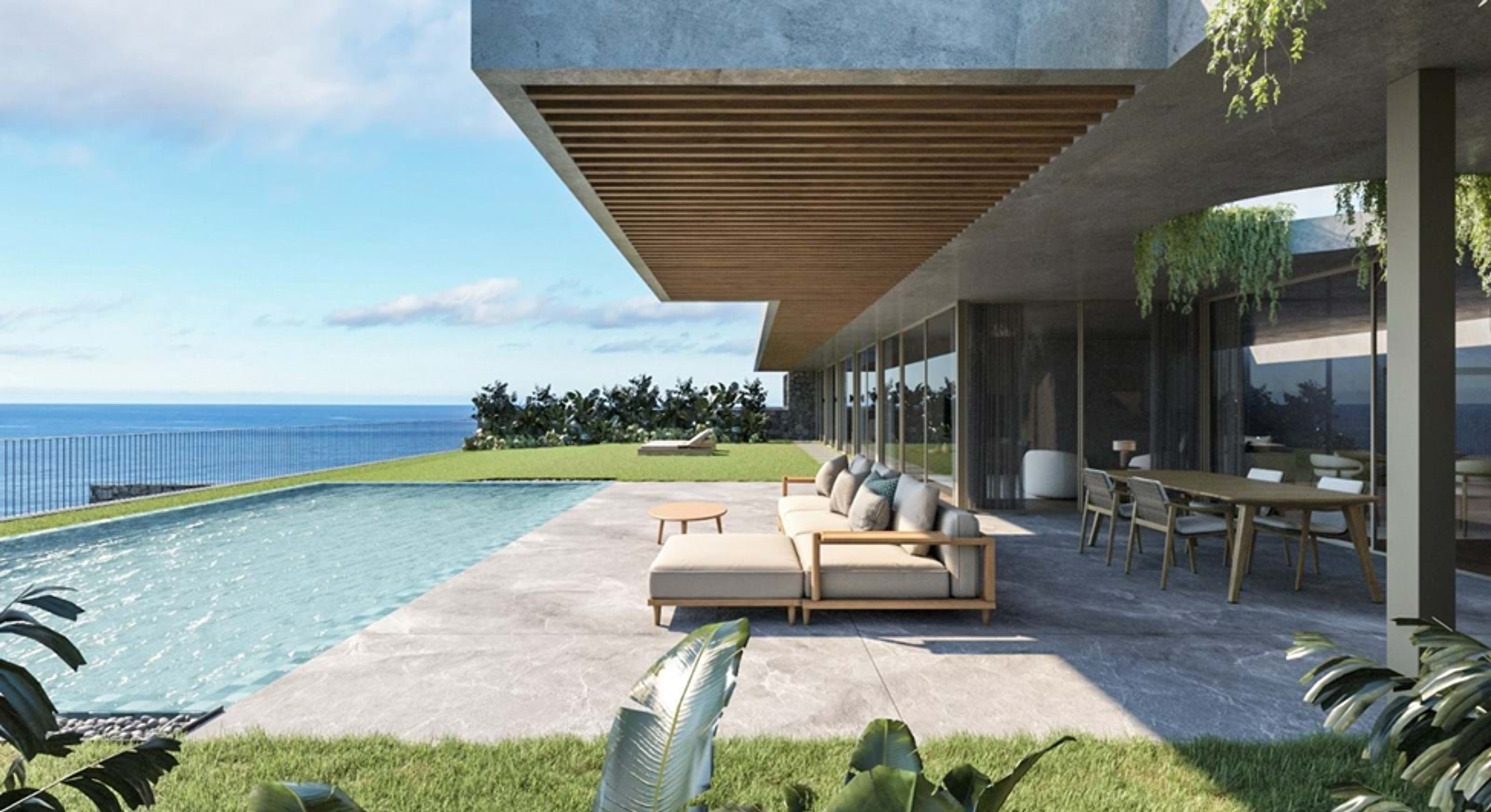 Moderne villa på Madeira med minimalistisk design, privat basseng og havutsikt. Eksklusiv eiendom til salgs – ideell investering i eiendomsmarkedet for korttidsutleie eller luksus helårsbolig. Romslig terrasse, høykvalitets finish og unik beliggenhet nær naturen.