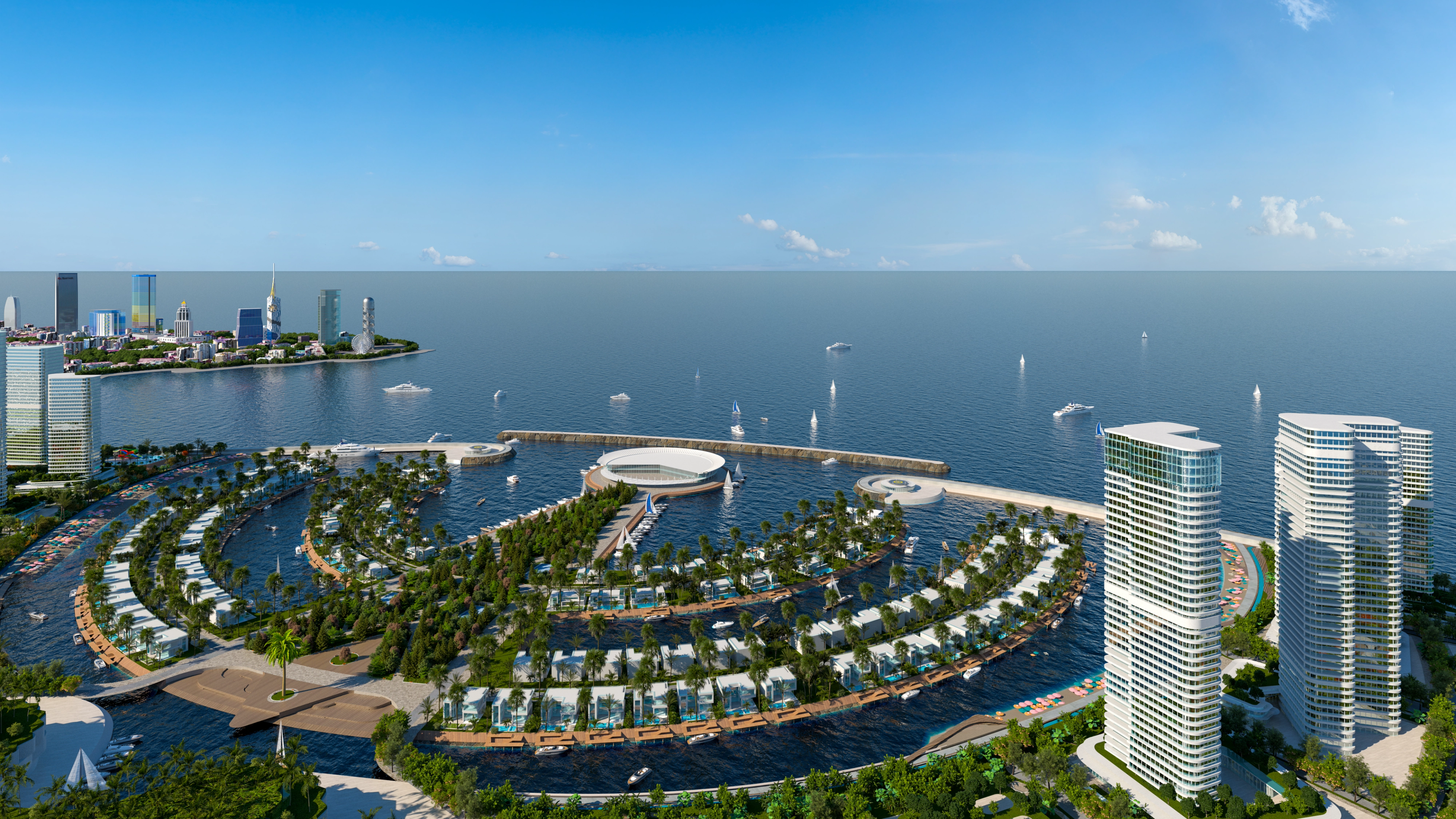 Ambassadori Island Batumi – штучний острів з мариною, казино та вежами апартаментів на першій лінії моря, розкішні інвестиції у нерухомість у Батумі 2025.
