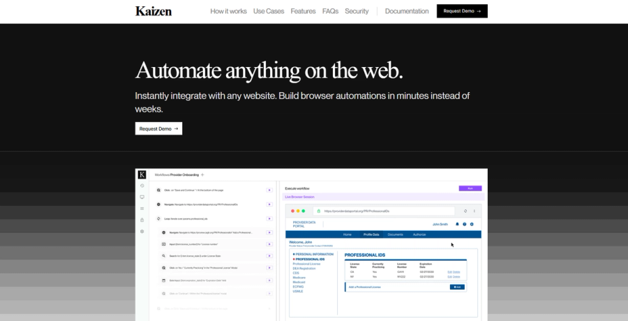 Kaizen homepage - Automate anything on the web
