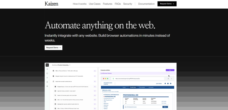 Kaizen Automation homepage - Automate anything on the web