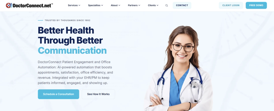 DoctorConnect homepage - Better Health Through Better Communication