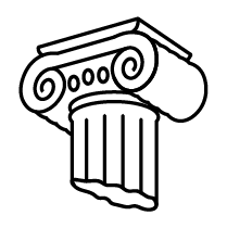 Top of black and white illustrated Roman column