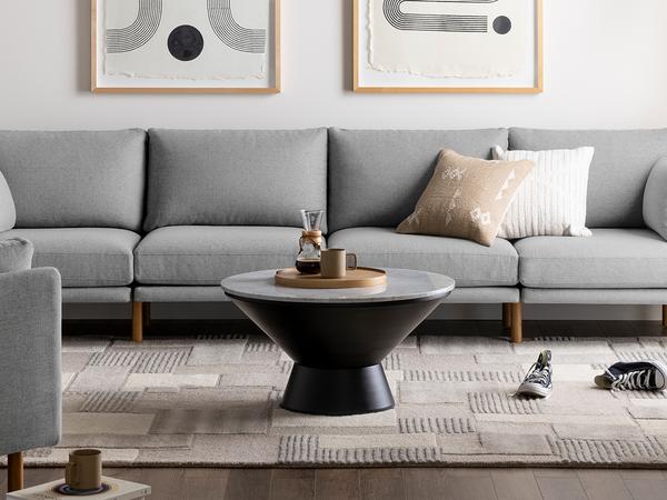 field sofa with kettle coffee table in living room