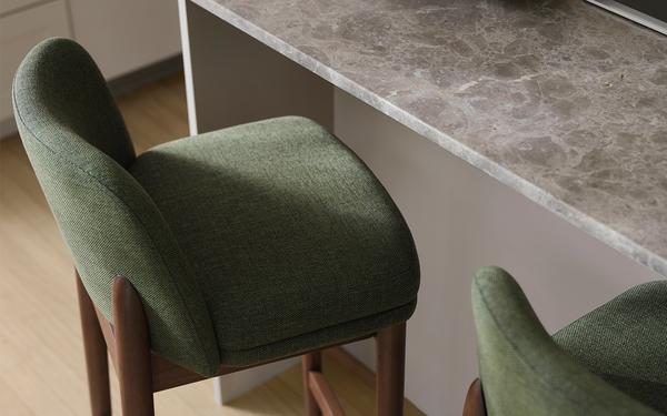 Alto counter stools in moss green/walnut