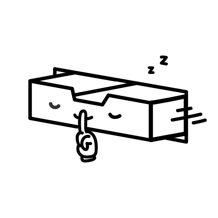 Black and white illustrated image of a drawer quietly closing