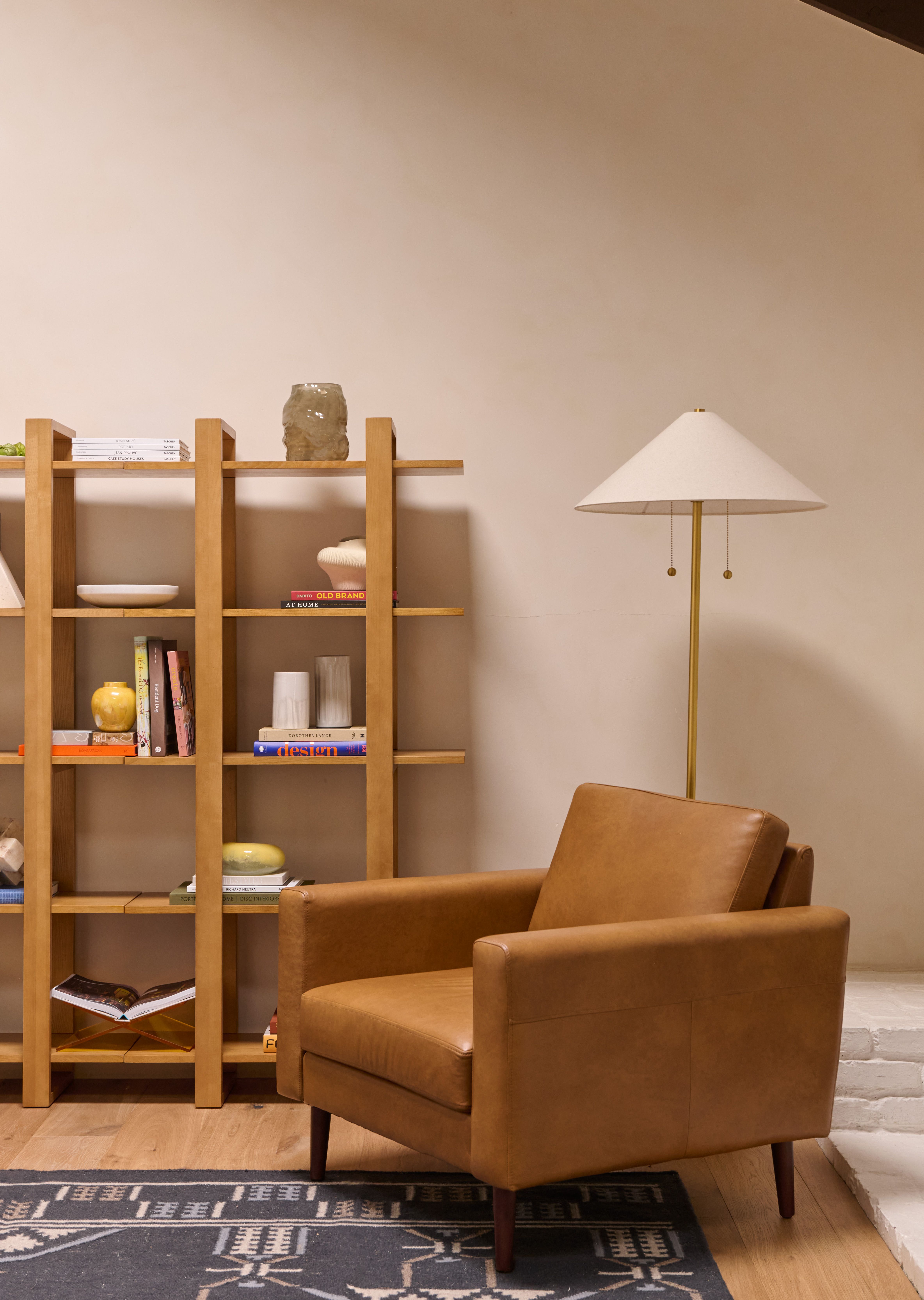 Wooden shelf displaying accents geometric design