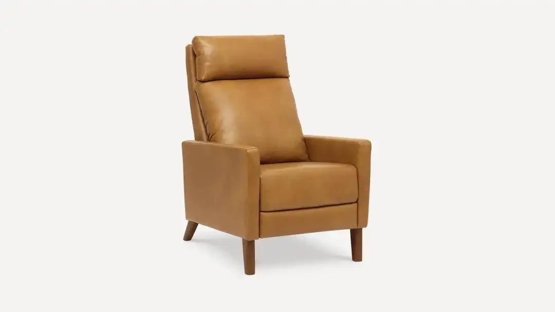 Rye recliner in camel leather
