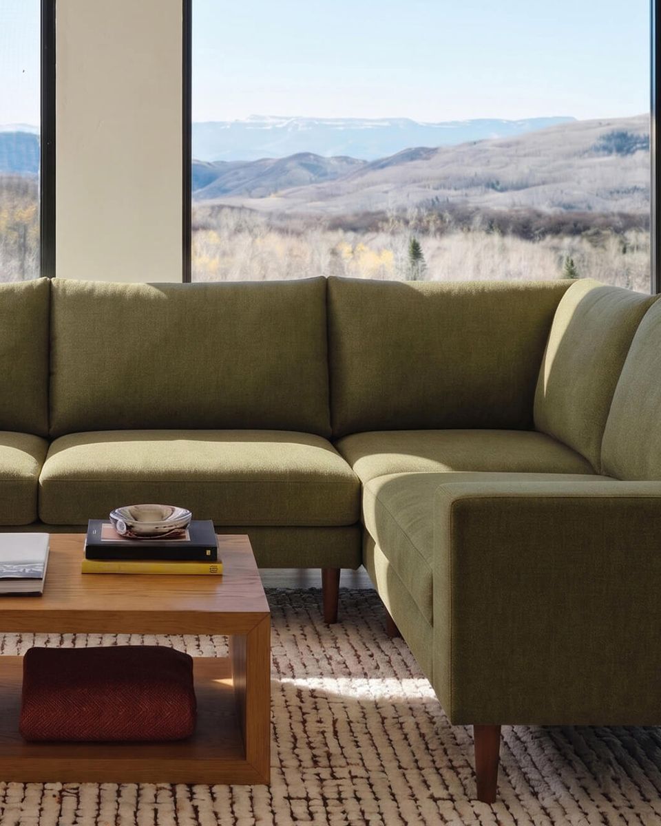 mercer corner sectional with expansive window in the background