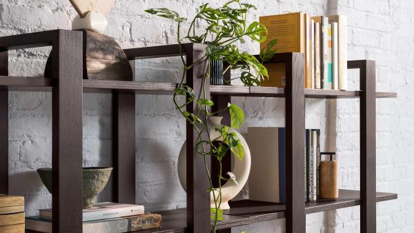 Close up image of well balanced wooden shelves