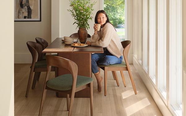 Sonnet dining chairs in moss green/walnut