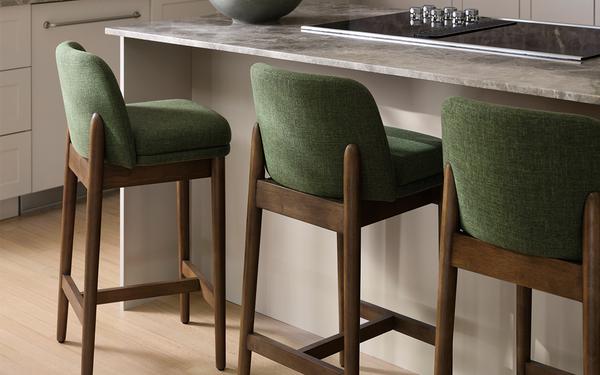 Alto counter stools in moss green/walnut