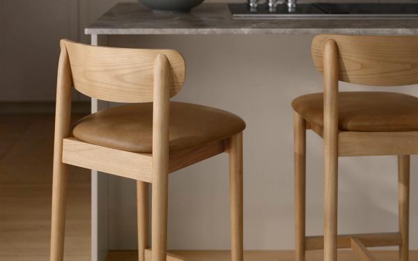 Haiku counter stools in camel/oak