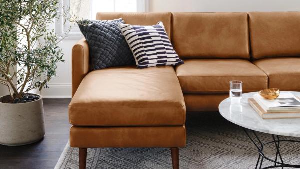 Nomad sofa sectional with chaise in camel leather