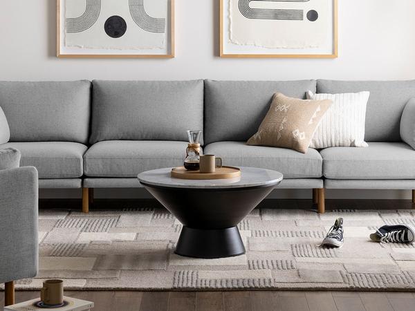 field sofa with kettle coffee table in living room