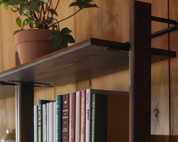 title shelving detail in walnut