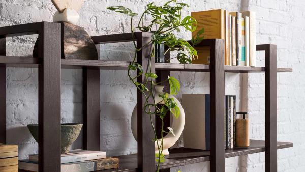 Close up image of well balanced wooden shelves