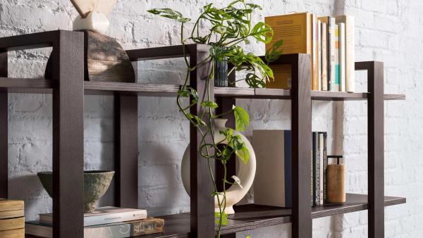 Close up image of well balanced wooden shelves