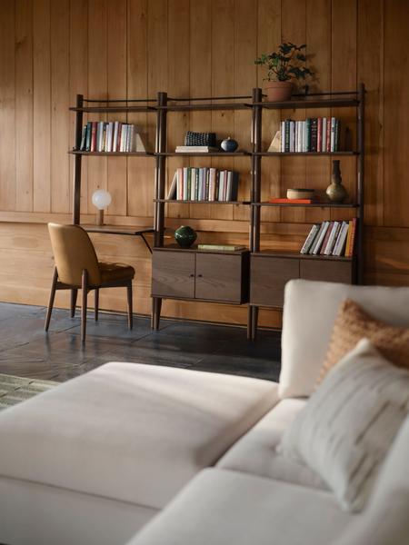 title shelving in walnut