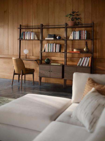 title shelving in walnut