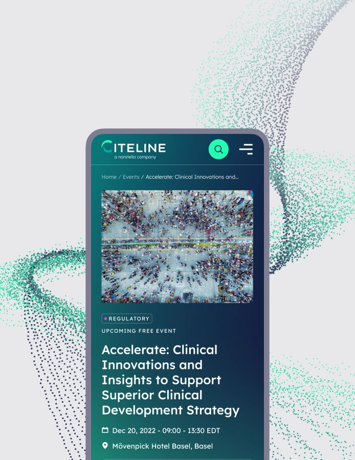 Image of Citeline's website on a mobile phone, worked on by UNRVLD