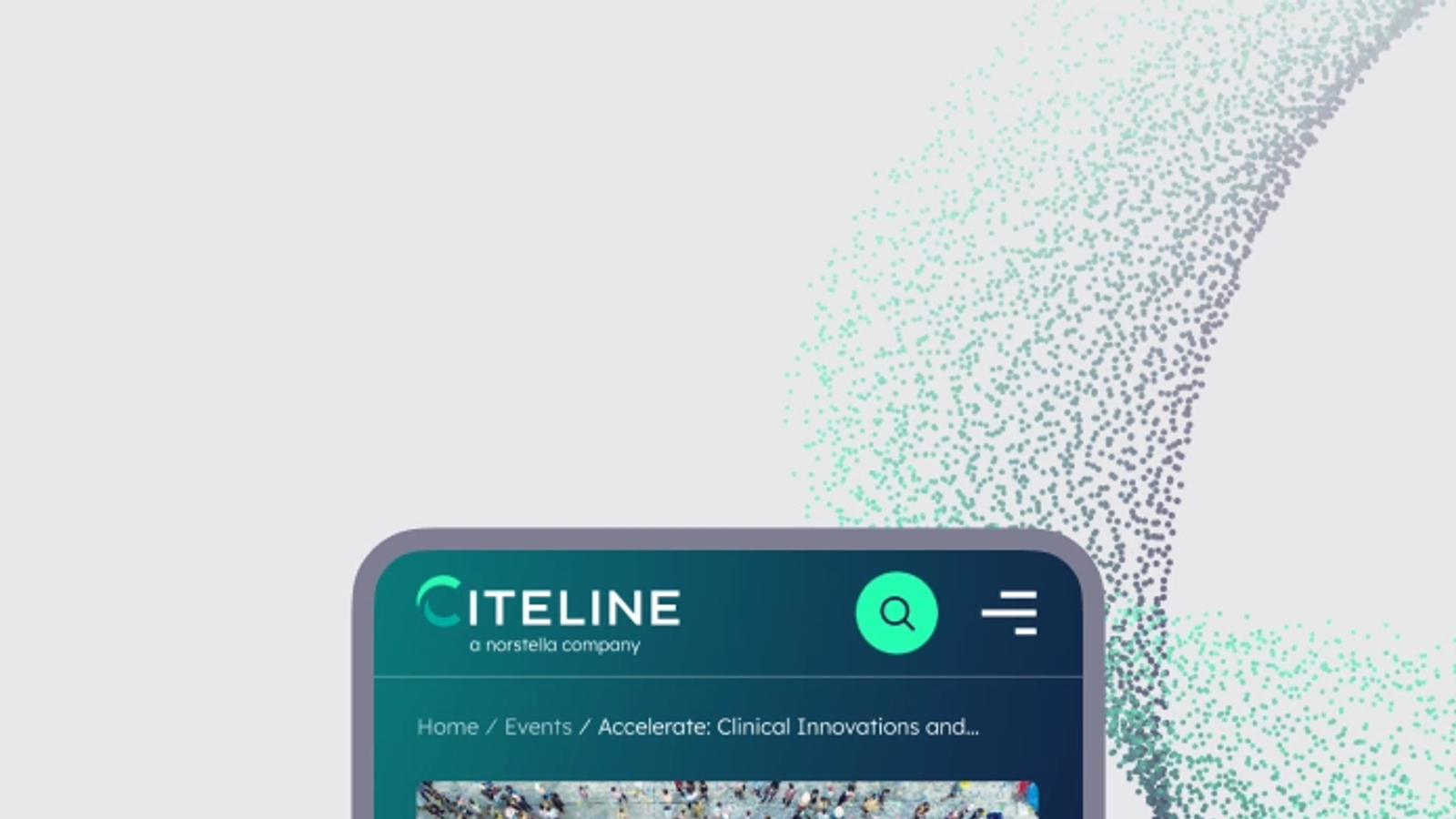 Image of Citeline's website on a mobile phone, worked on by UNRVLD