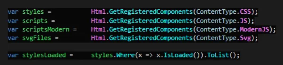 Server-generated final HTML layout with component resources automatically combined into the correct format.