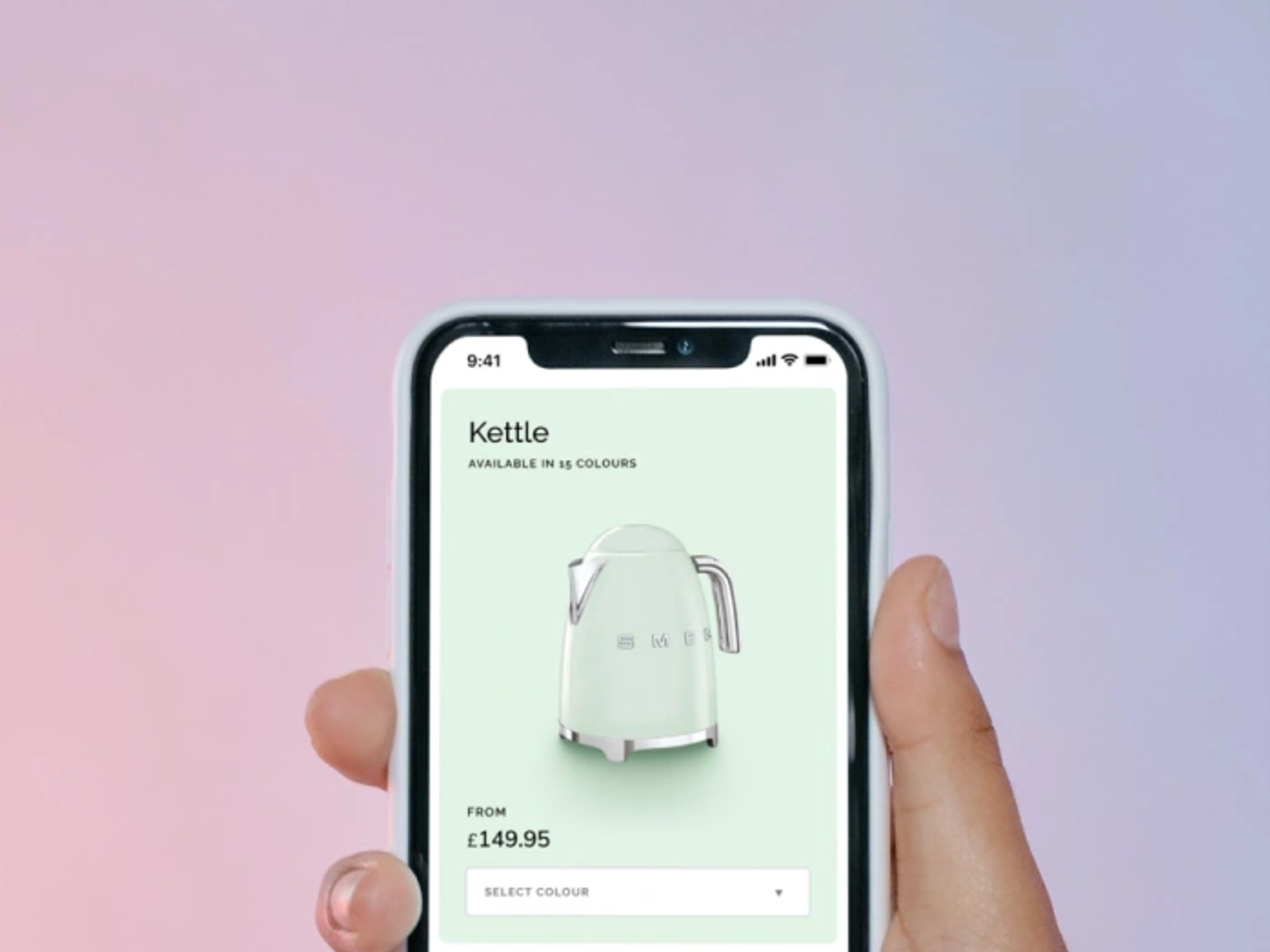 The image shows Smeg's commerce website built and designed by UNRVLD displayed in mobile view on a phone