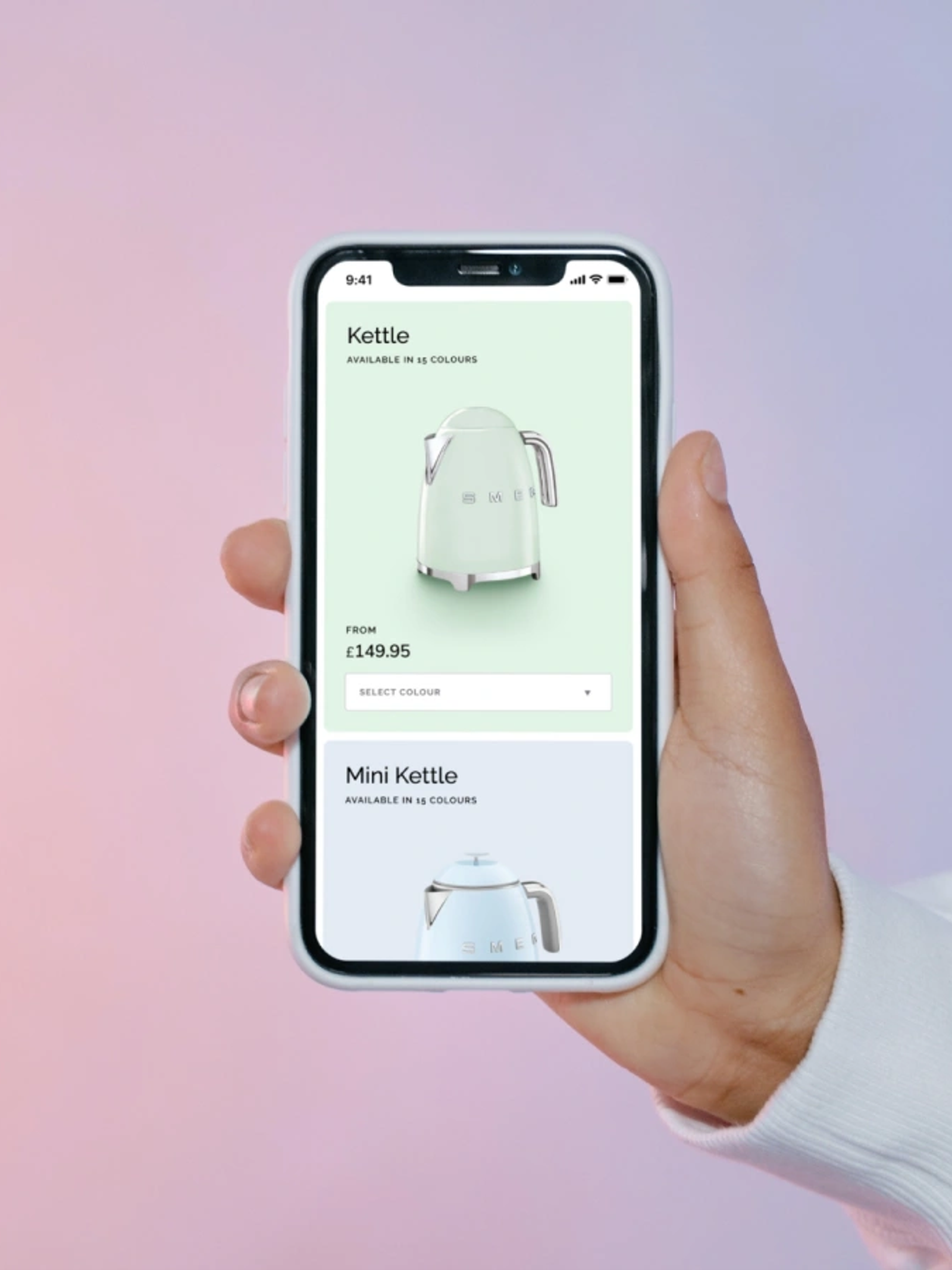 The image shows Smeg's commerce website built and designed by UNRVLD displayed in mobile view on a phone