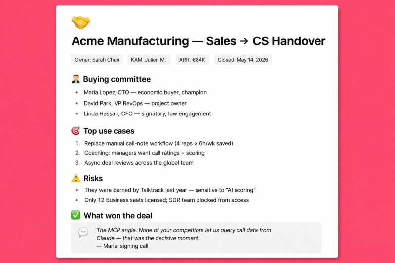 Sales → CS Handover — example output