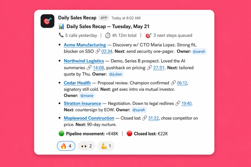 Sales Meetings Daily Recap — example output