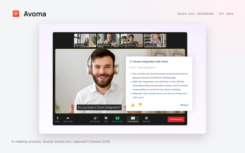 Avoma in-meeting assistant, from avoma.com