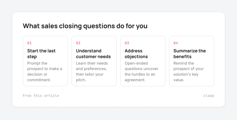 Card of the 4 advantages of sales closing questions